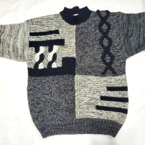 Royal Scott Vintage Chunky Knit Men's Sweater Black Gray Cable Knit XLarge